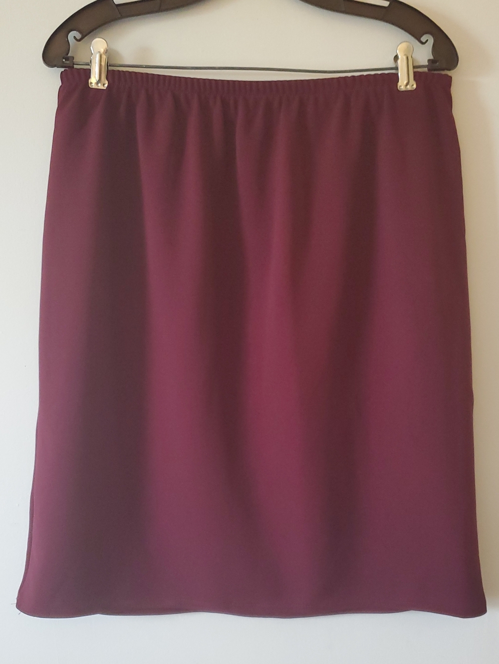 Women's Burgundy Pencil Skirt with Elastic Waistband